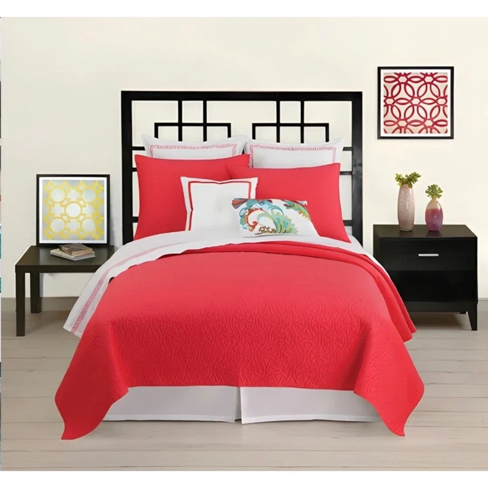 Trina Turk Santorini Standard Sham Unisex 21x27 Red‎ Quilted Cotton Sateen
